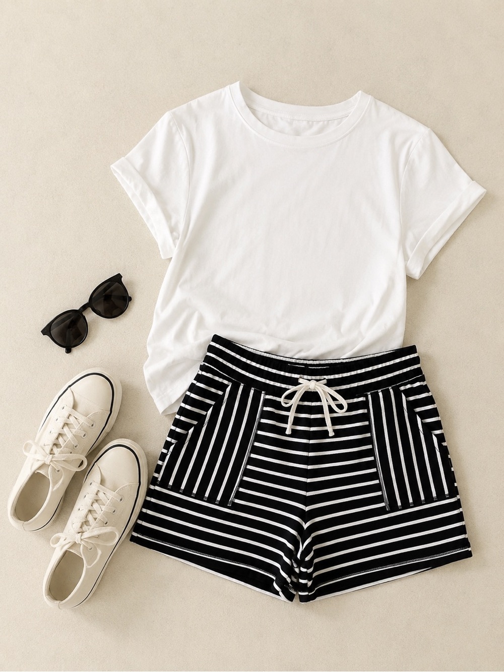 T by Talbots Black & White Striped Lounge Shorts | Front & Back Pockets | LP